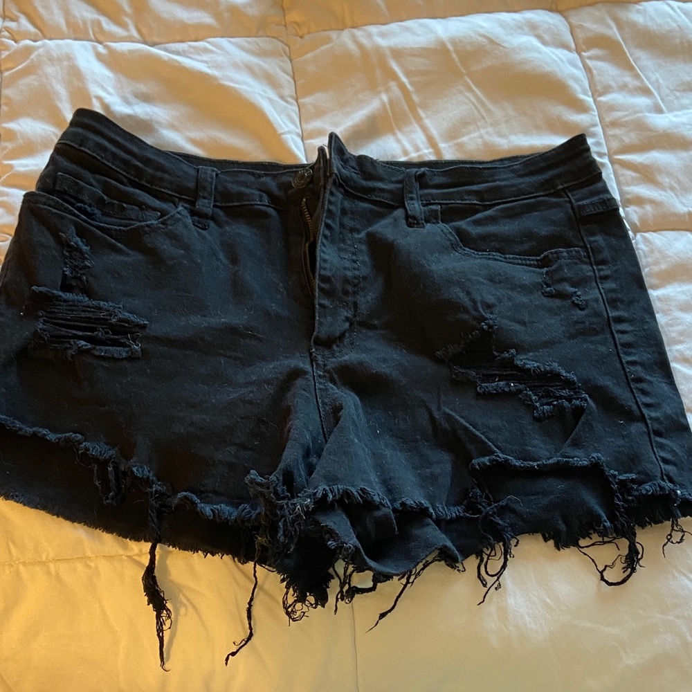 Women's Black Distressed Denim Jean Shorts - Frayed Cutoff Style